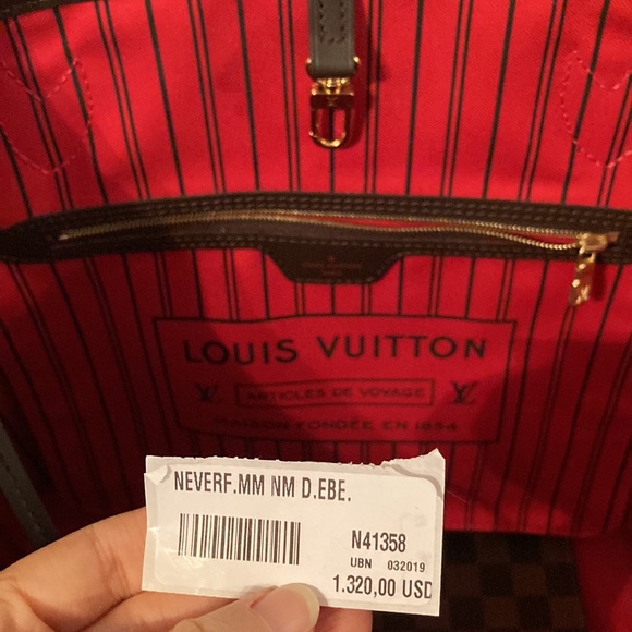 Authentic NWT Louis Vuitton Neverfull MM Damier Ebene w/ wristlet - Picture 3 of 14